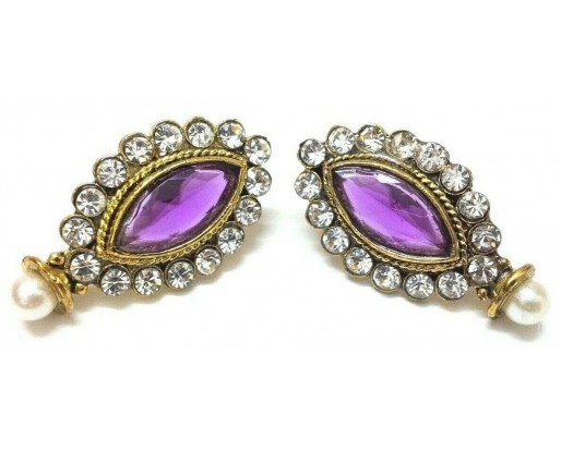 Gold Oxidized Women Earring Stud Jewelry PushBack Classy Gift Rhinestone Bead 23